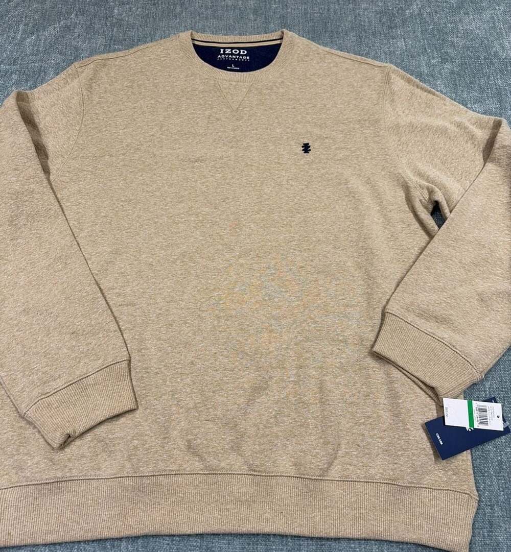 IZOD Advantage Performance Crewneck Sweatshirt Tan Size Large